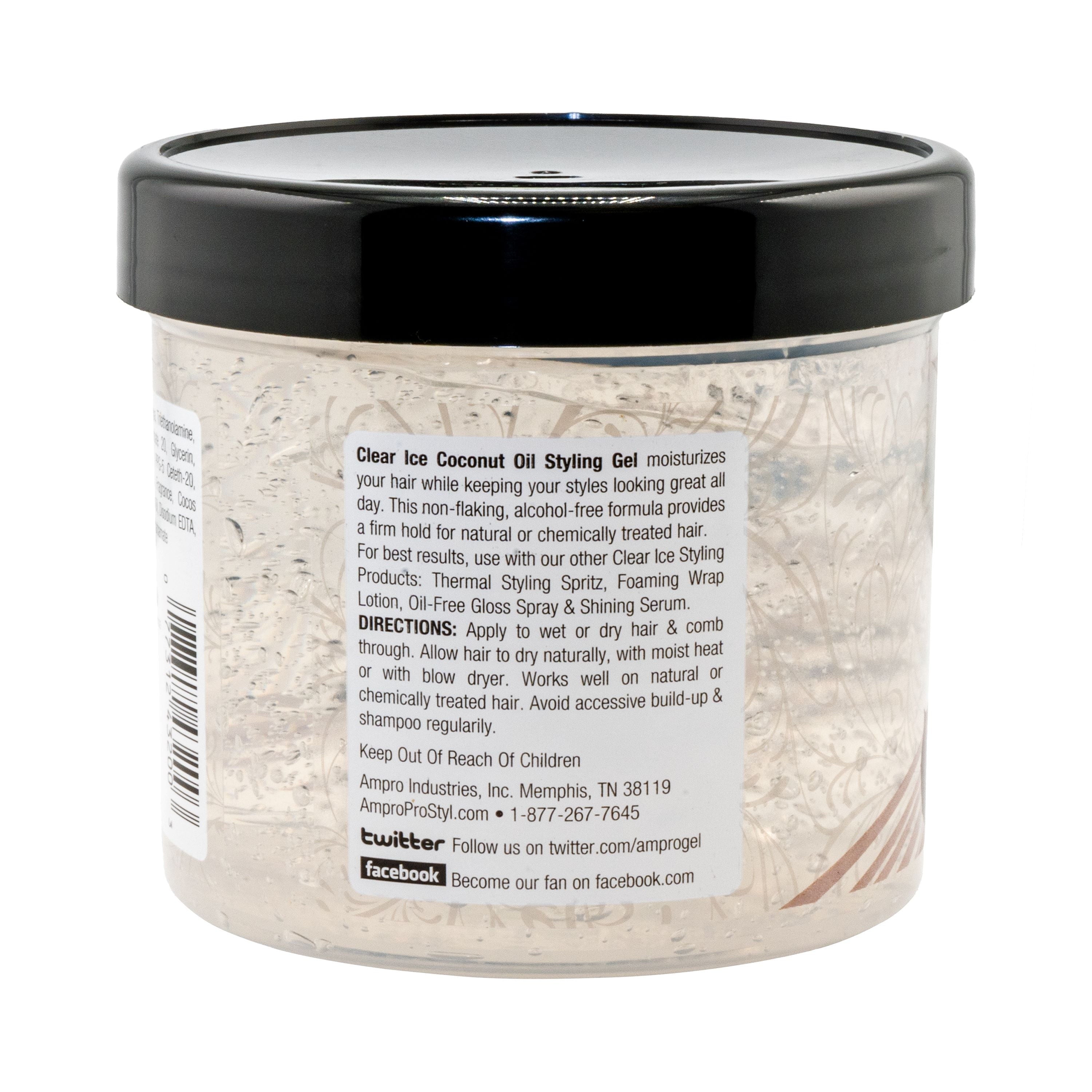Ampro Clear Ice Coconut Oil Styling Gel, 12 oz., Moisturizing, Unisex