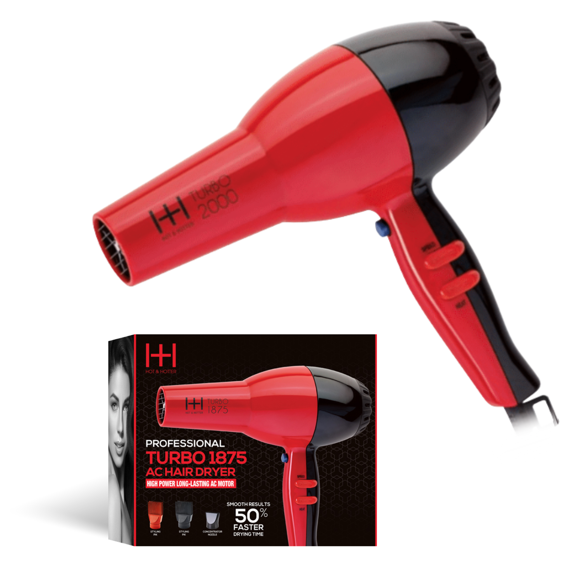 Hot & Hotter Turbo AC Professional Hair Dryer, Red
