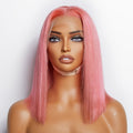 Tedhair 10 Inches & 14 Inches Pre-Plucked 13"x4" #Pink Straight Bob Lace Frontal Wig 150% Density-100% Human Hair