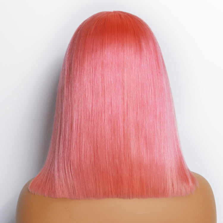 Tedhair 10 Inches & 14 Inches Pre-Plucked 13"x4" #Pink Straight Bob Lace Frontal Wig 150% Density-100% Human Hair