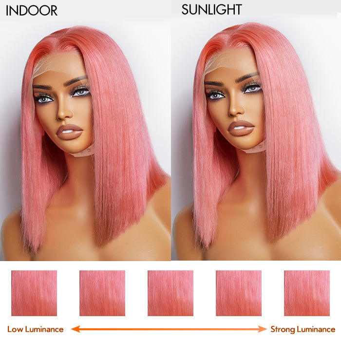 Tedhair 10 Inches & 14 Inches Pre-Plucked 13"x4" #Pink Straight Bob Lace Frontal Wig 150% Density-100% Human Hair