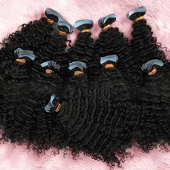 TedHair Afro-textured Kinky Curly Tape In Remy Hair Extensions #1B Natural Black