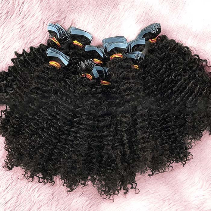 TedHair Afro-textured Kinky Curly Tape In Remy Hair Extensions #1B Natural Black