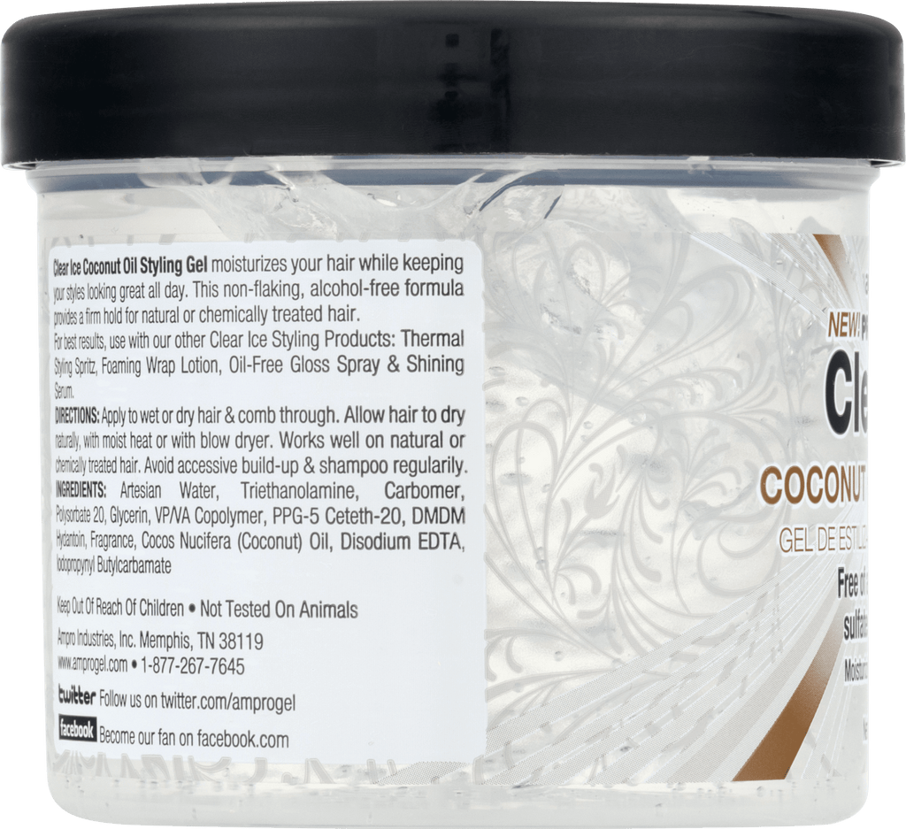 Ampro Clear Ice Coconut Oil Styling Gel, 12 oz., Moisturizing, Unisex