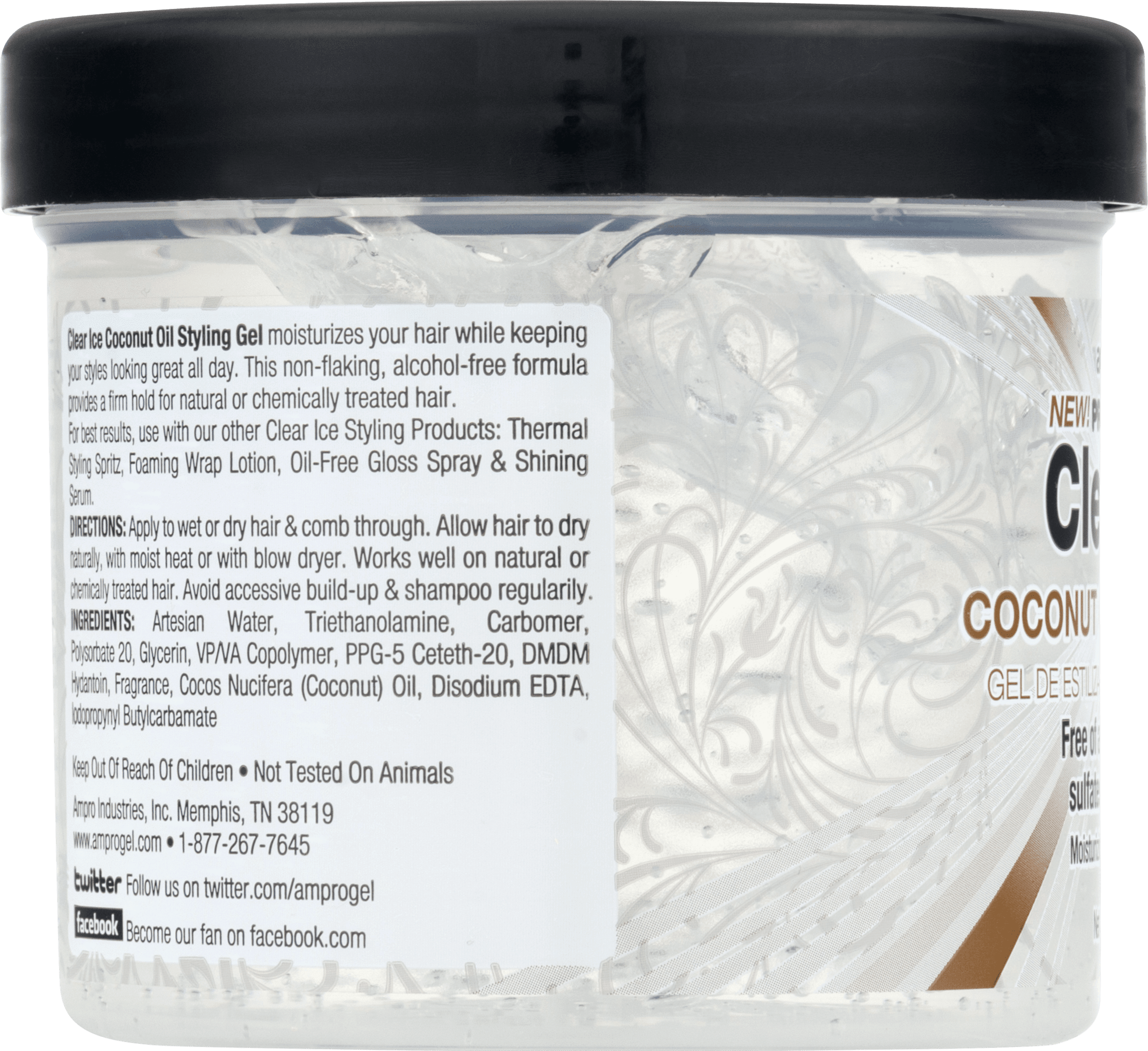 Ampro Clear Ice Coconut Oil Styling Gel, 12 oz., Moisturizing, Unisex