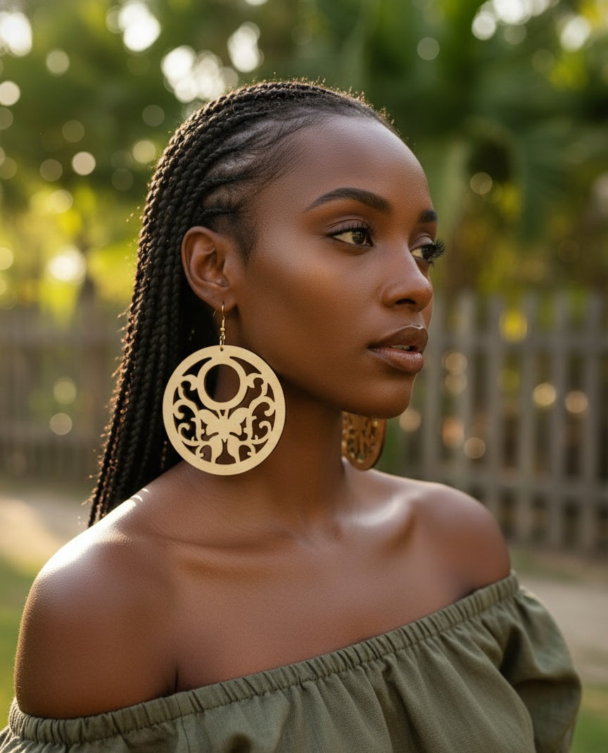 Etched wood earrings