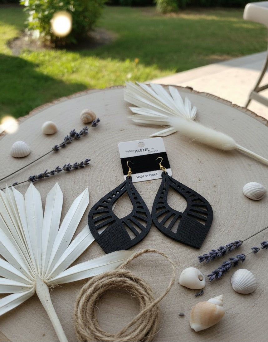 Natural wood teardrop earrings