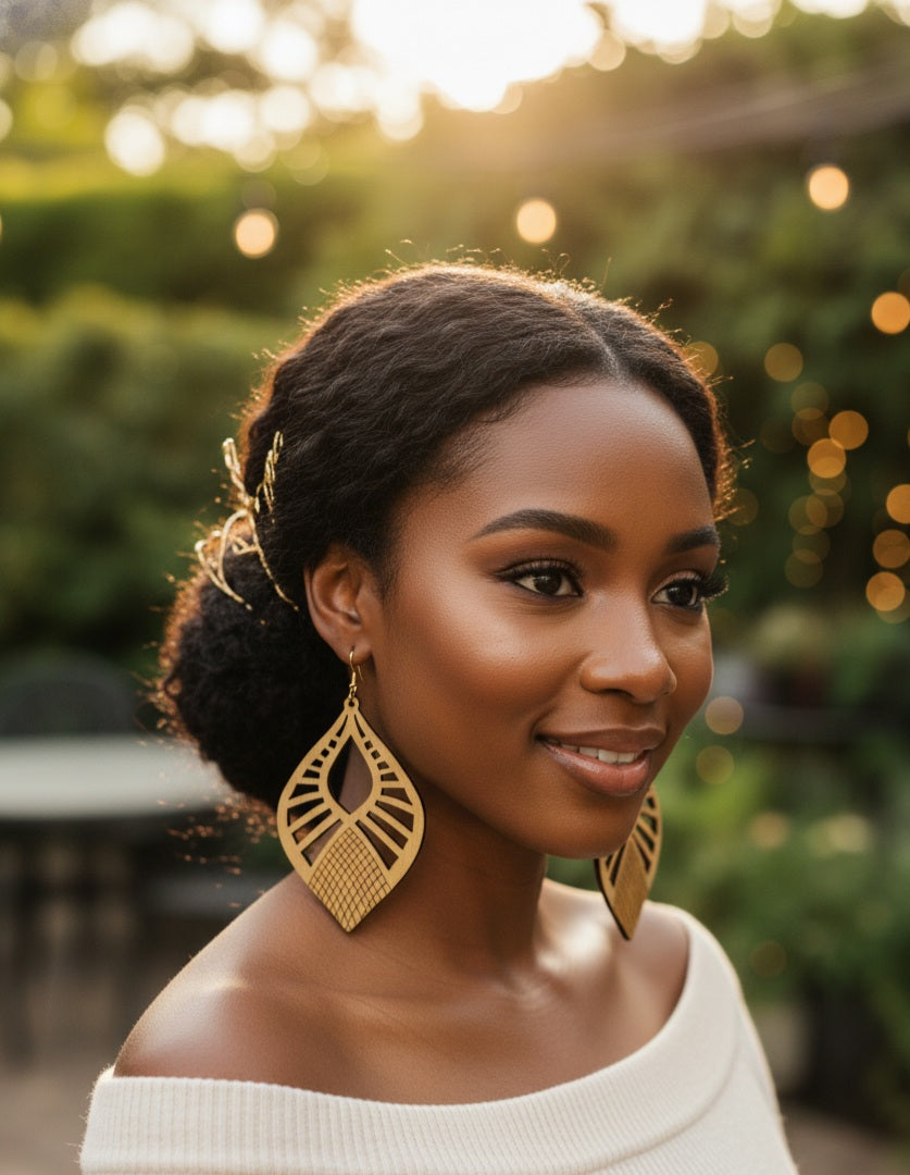 Natural wood teardrop earrings