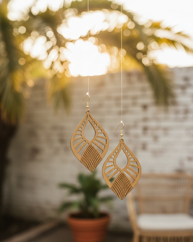 Natural wood teardrop earrings