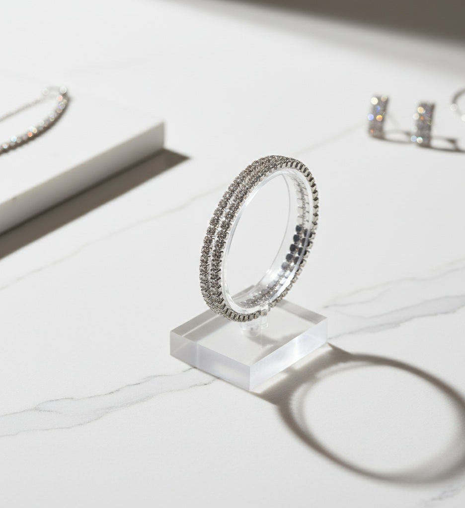 Flexible 5 Line Rhinestone Cuff Bracelet