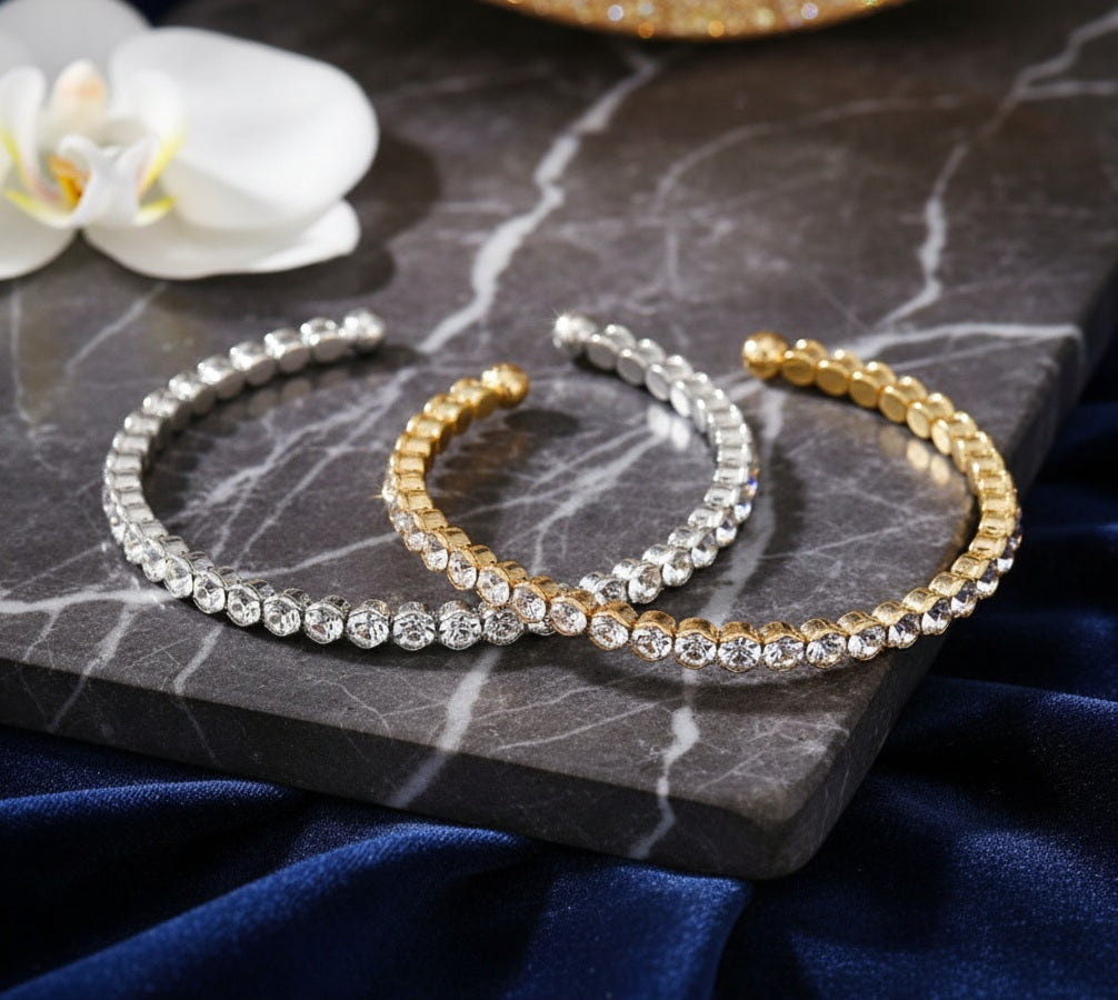 Round Stone Basic Open Cuff Bracelet