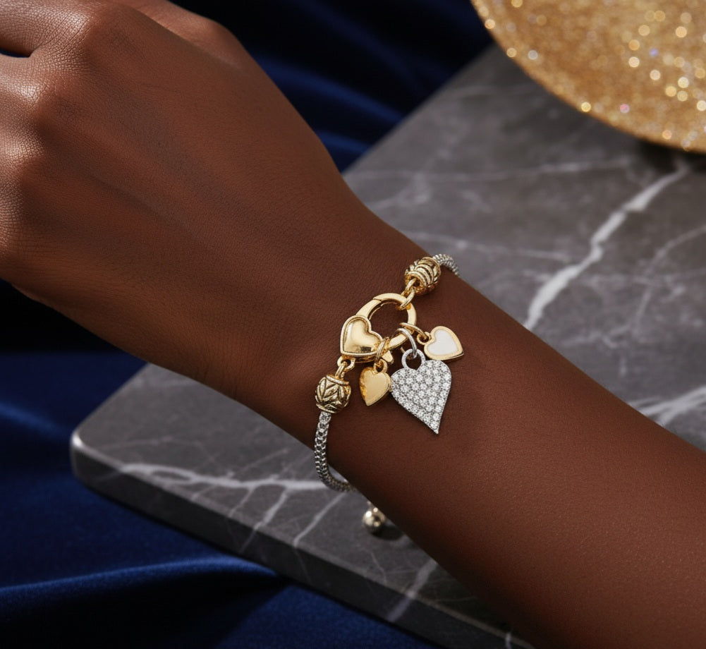 Heart Charm Metal Bracelet