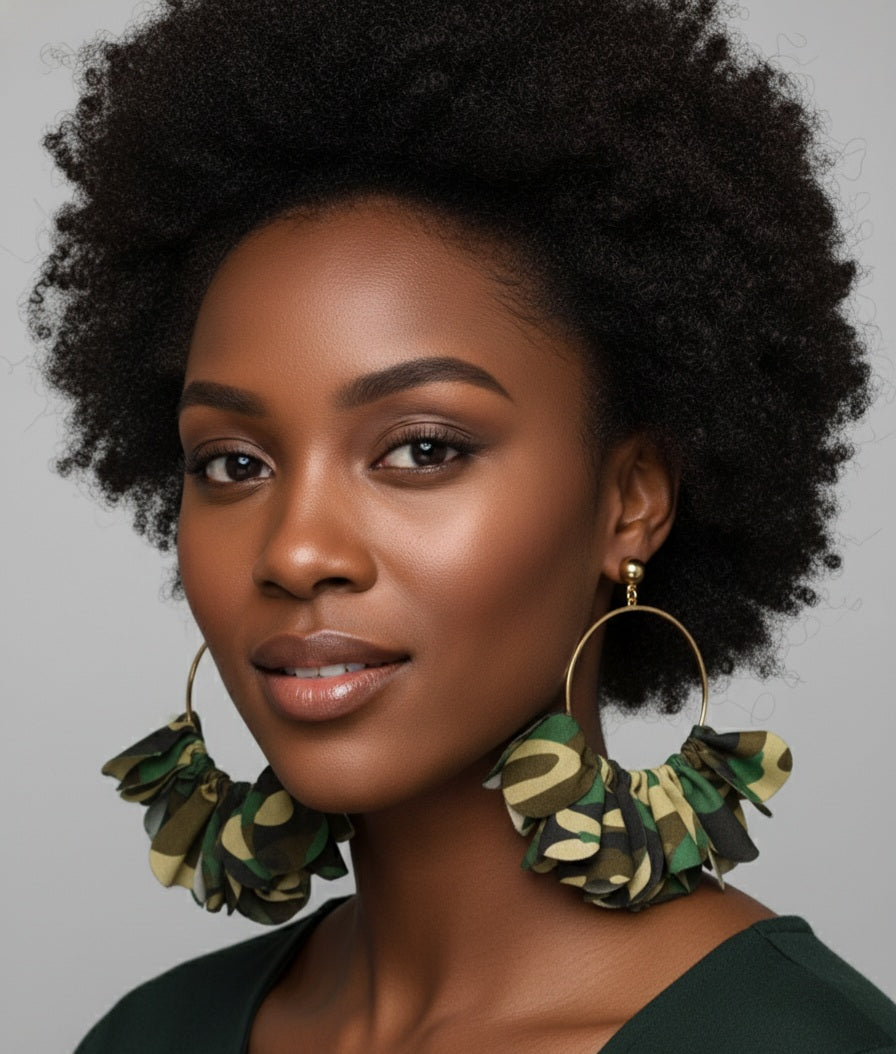 Camouflage Stripe Fabric Petal Ear Rings