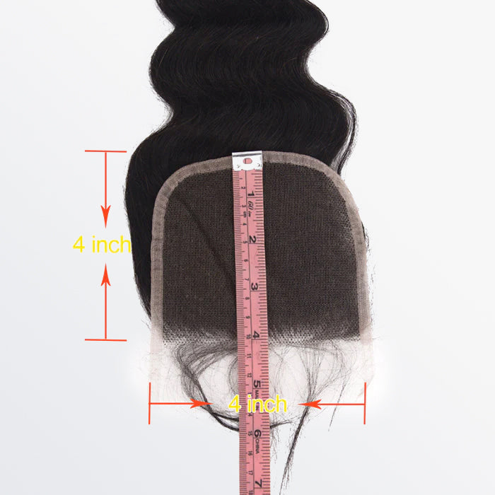 TedHair 14-20 Inch 4" x 4" Ocean Wavy Free Parted Lace Closure #1B Natural Black