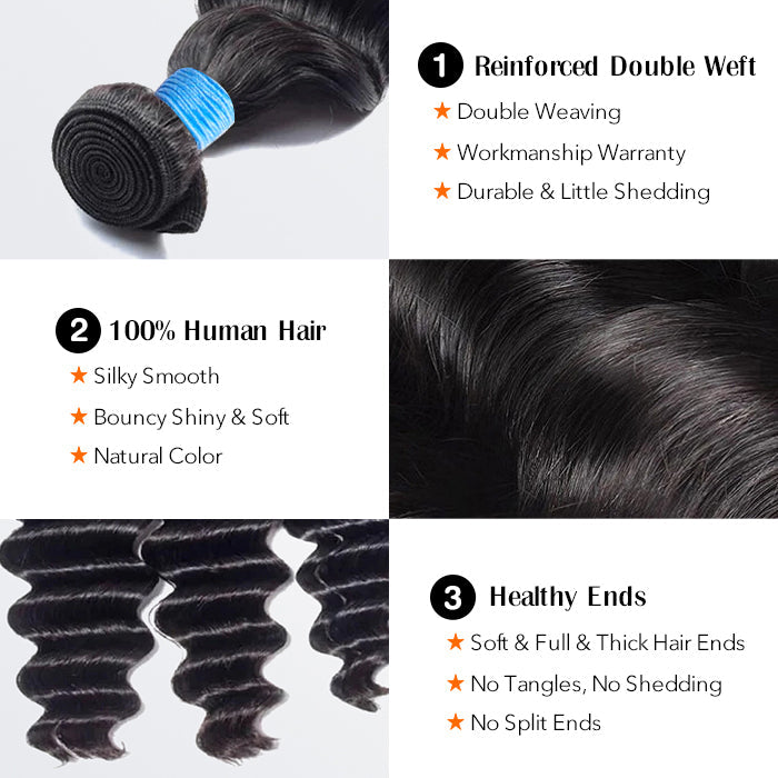 TedHair 14-26 Inch Loose Deep Virgin Brazilian Hair #1B Natural Black
