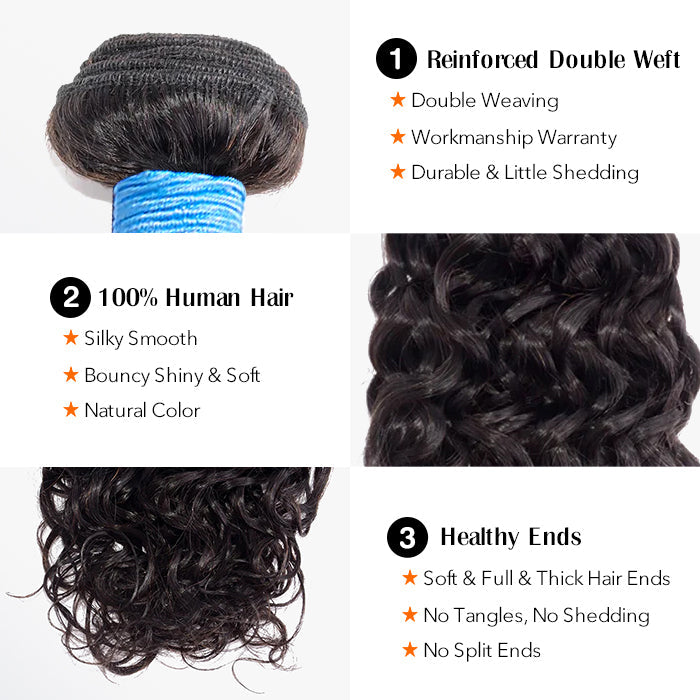 TedHair 14-30 Inch Water Wave Virgin Brazilian Hair #1B Natural Black