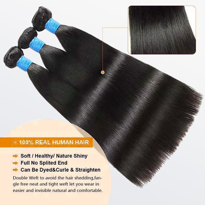 TedHair 10-36 Inch Straight Virgin Brazilian Hair #1B Natural Black