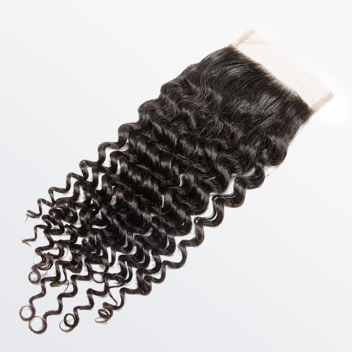TedHair 12-20 Inch 4" x 4" Deep Curly Free Parted Lace Closure #1B Natural Black