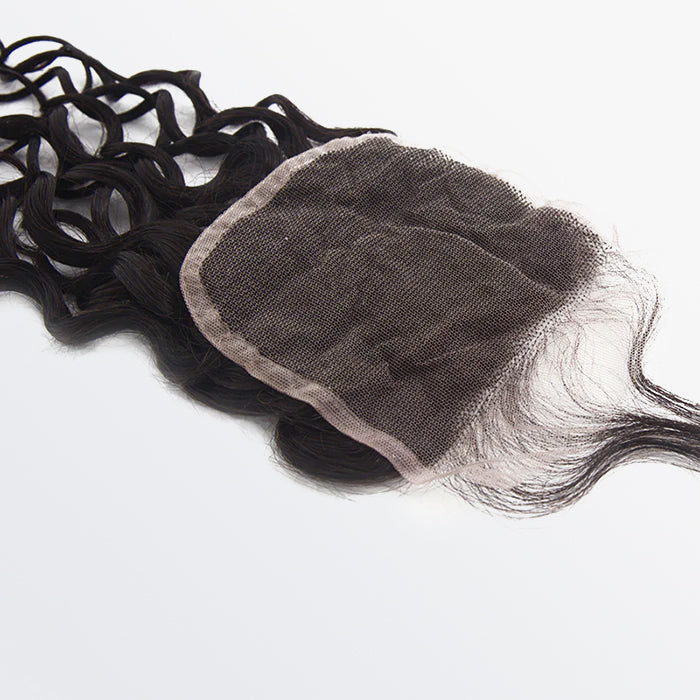 TedHair 14-18 Inch 4" x 4" Water Wavy Free Parted Lace Closure #1B Natural Black