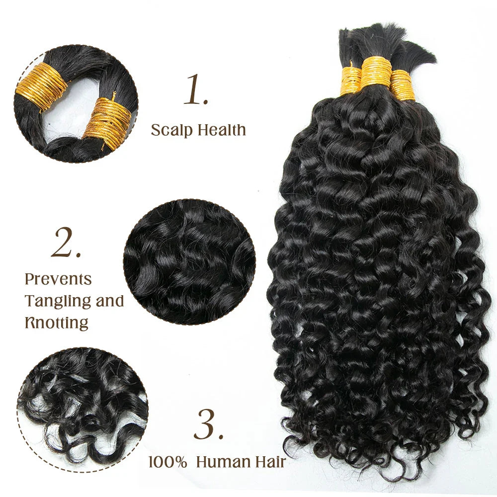 TedHair Water Wave Bulk Hair For Braiding #1B Natural Black