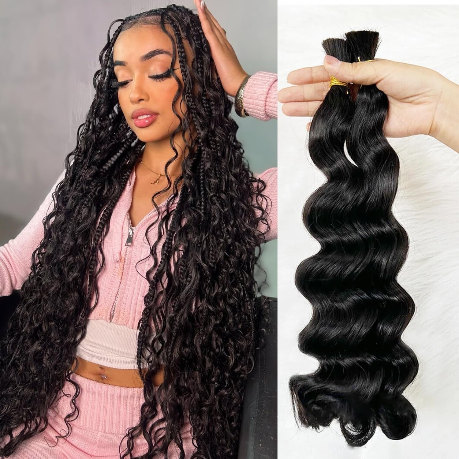 TedHair Loose Wave Bulk Hair For Braiding #1B Natural Black
