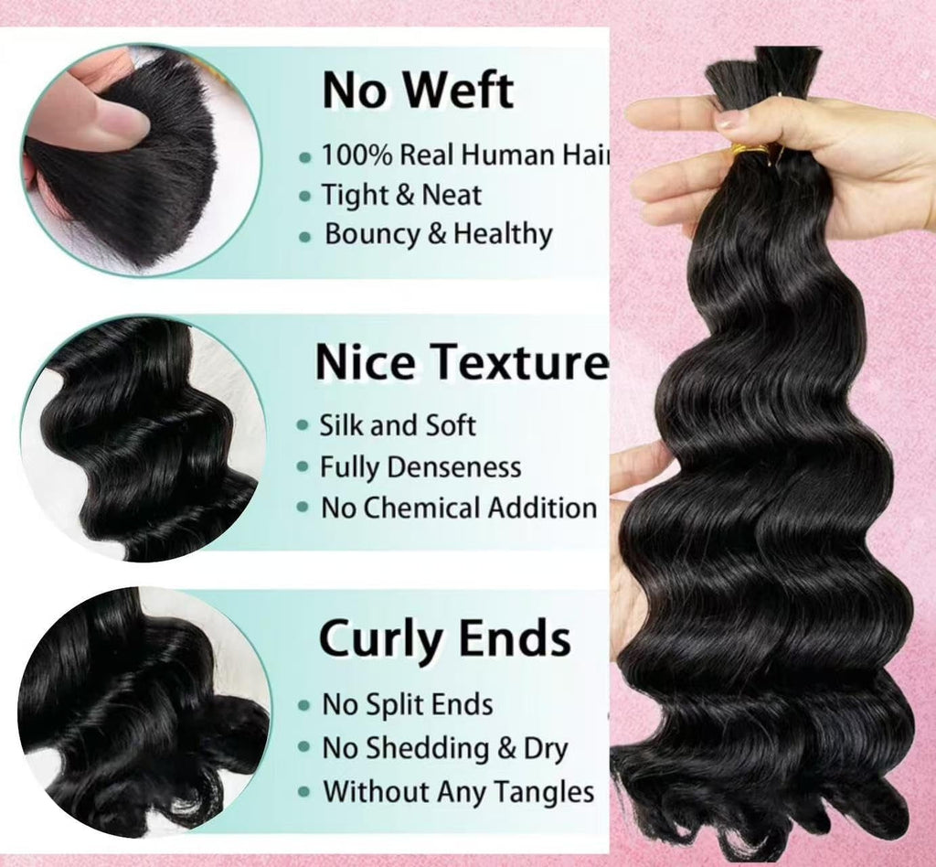 TedHair Loose Wave Bulk Hair For Braiding #1B Natural Black