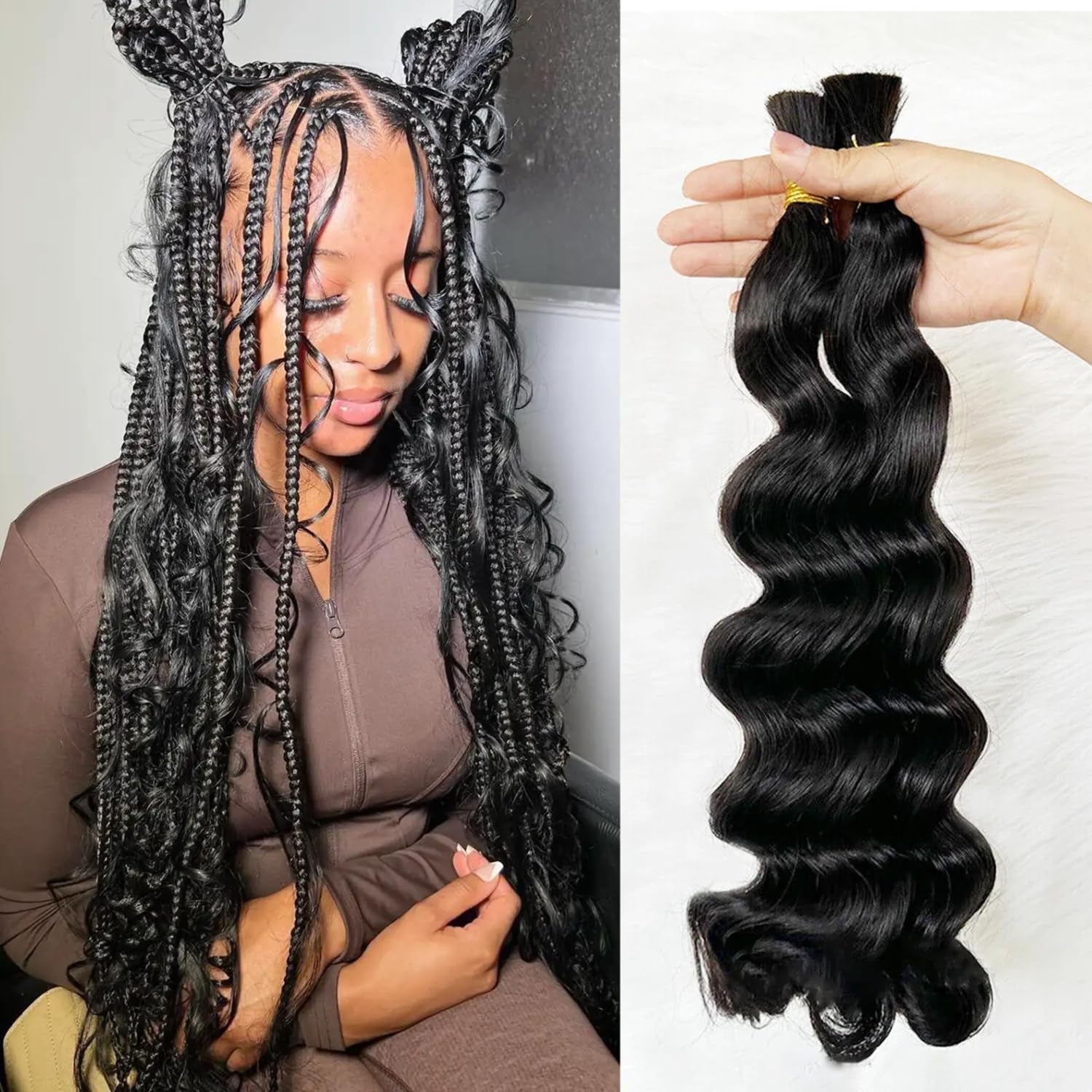 TedHair Loose Wave Bulk Hair For Braiding #1B Natural Black