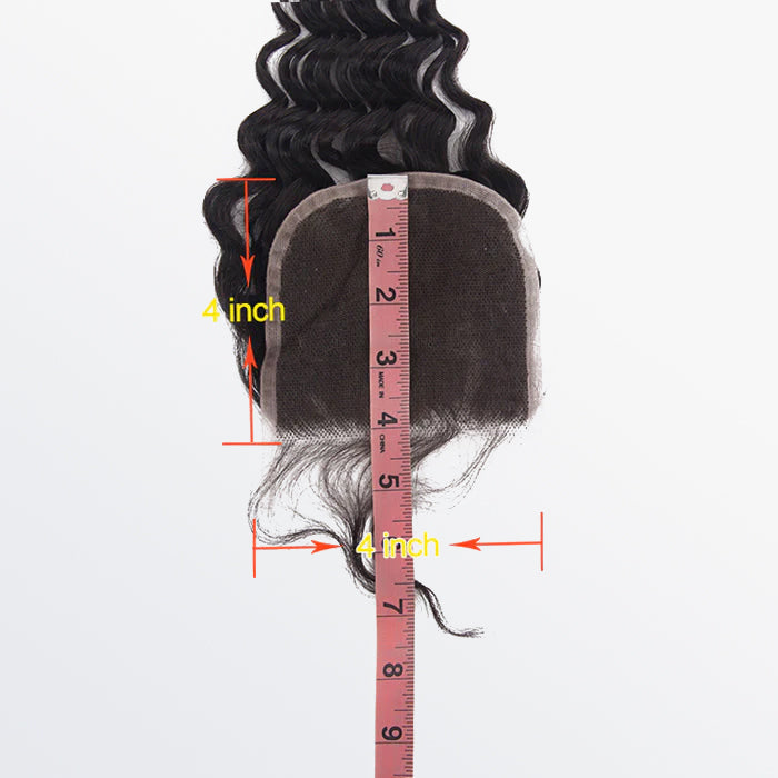 TedHair 12-20 Inch 4" x 4" Deep Wavy Free Parted Lace Closure #1B Natural Black