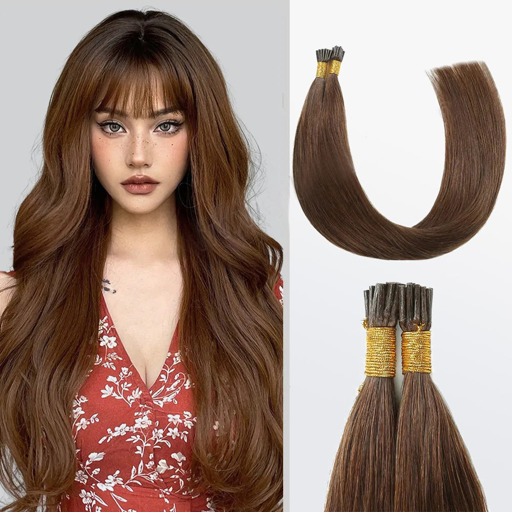 Tedhair I Tip Hair Extensions Natural Remy Human Hair (#4 Chocolate Brown)