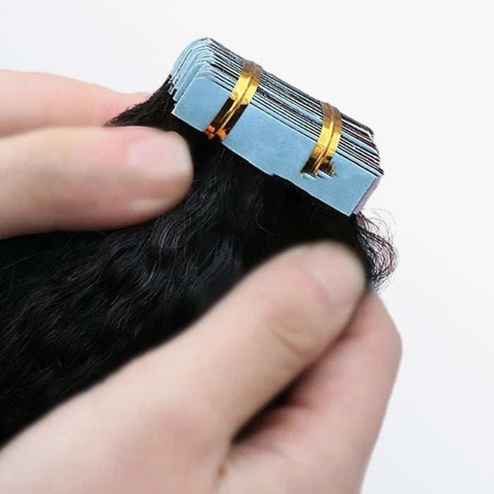 TedHair Afro-textured Kinky Straight Tape In Remy Hair Extensions #1B Natural Black