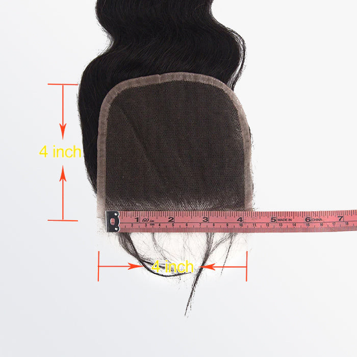 TedHair 14-20 Inch 4" x 4" Ocean Wavy Free Parted Lace Closure #1B Natural Black