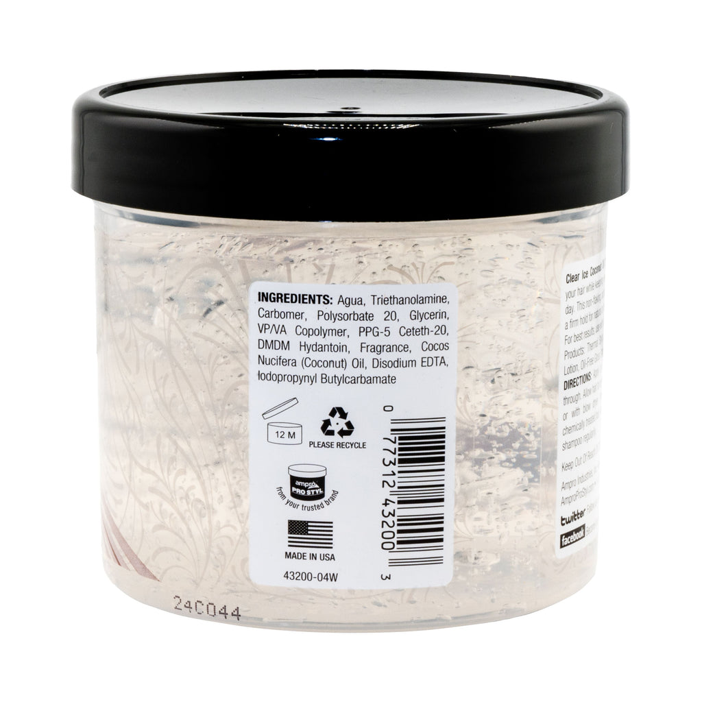 Ampro Clear Ice Coconut Oil Styling Gel, 12 oz., Moisturizing, Unisex