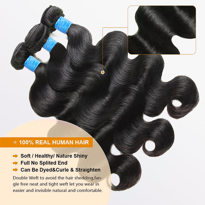 TedHair 10-36 Inch Body Wavy Virgin Brazilian Hair #1B Natural Black