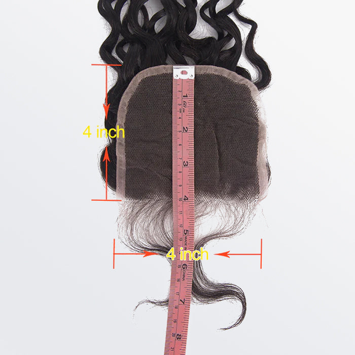 TedHair 14-18 Inch 4" x 4" Water Wavy Free Parted Lace Closure #1B Natural Black