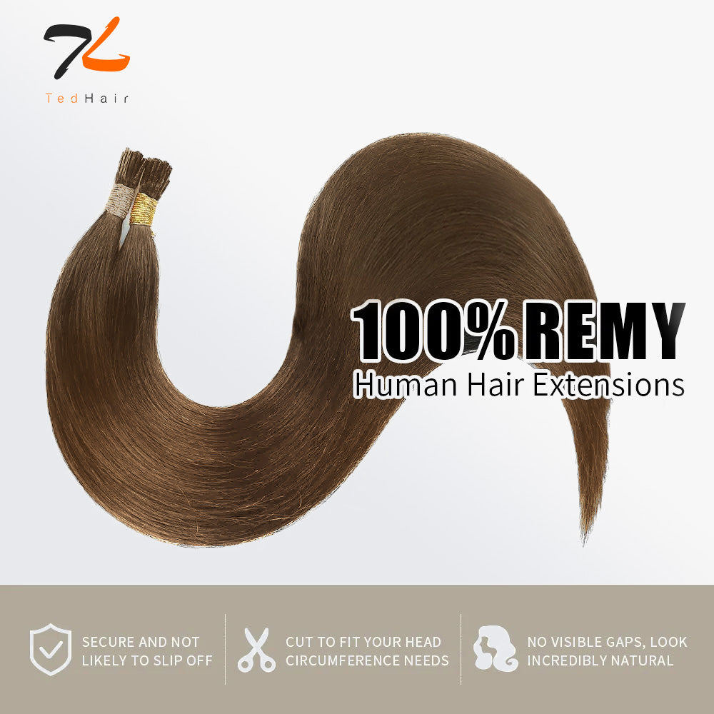 Tedhair I Tip Hair Extensions Natural Remy Human Hair (#8 Light Brown)