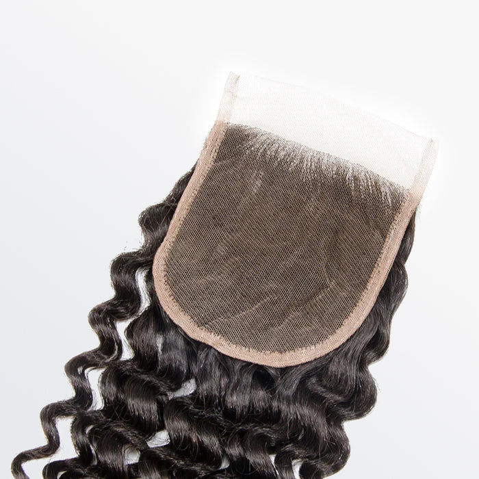 TedHair 12-20 Inch 4" x 4" Deep Curly Free Parted Lace Closure #1B Natural Black