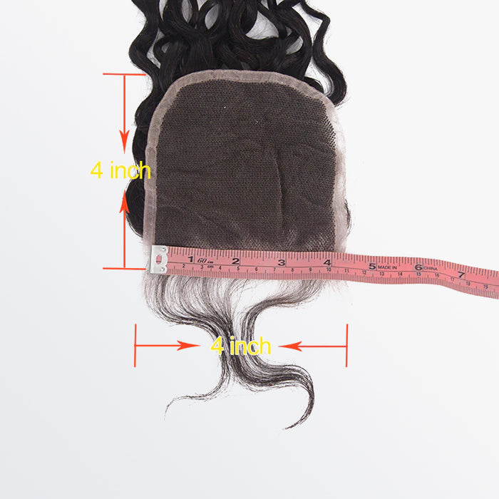 TedHair 14-18 Inch 4" x 4" Water Wavy Free Parted Lace Closure #1B Natural Black