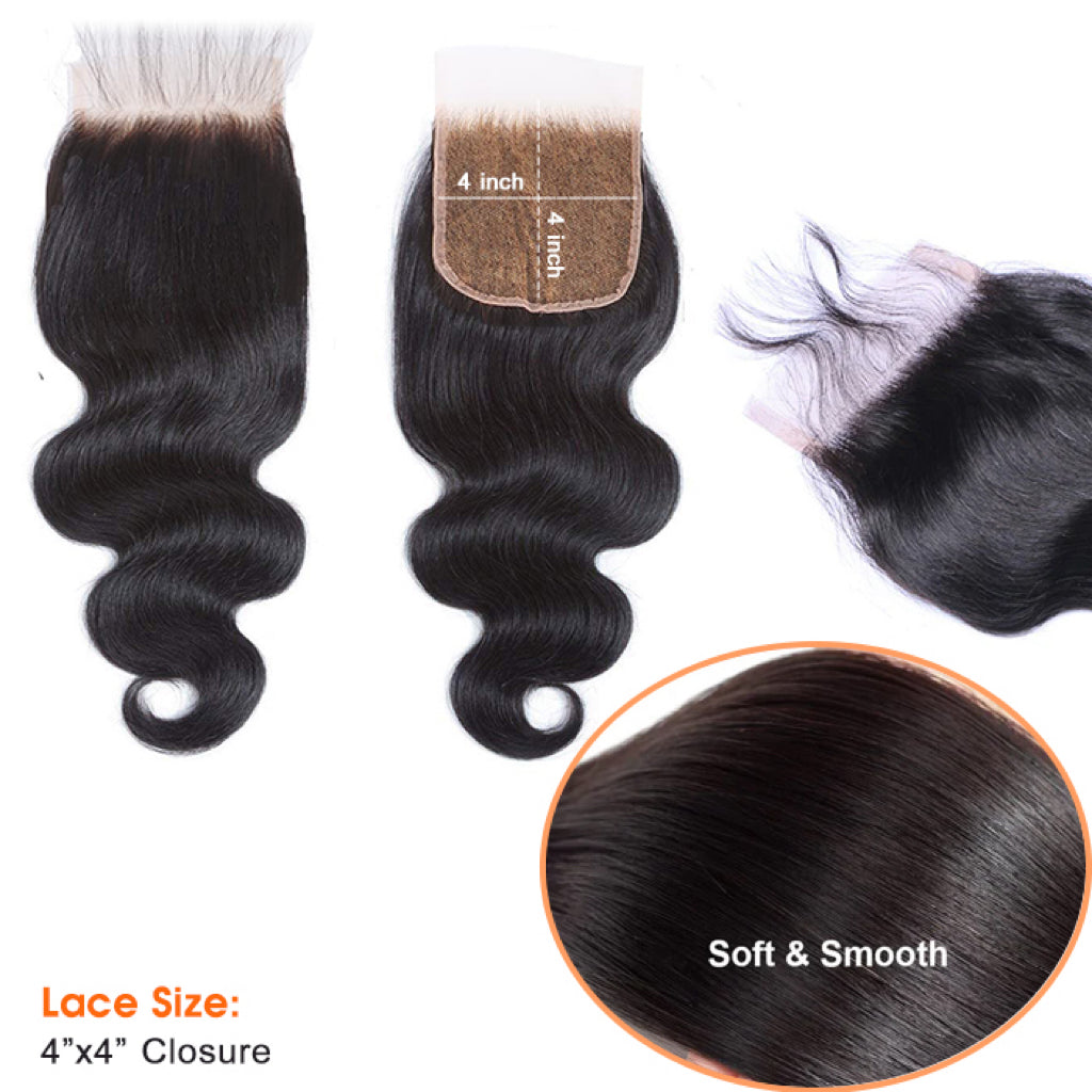 TedHair 14-18 Inch 4" x 4" Water Wavy Free Parted Lace Closure #1B Natural Black