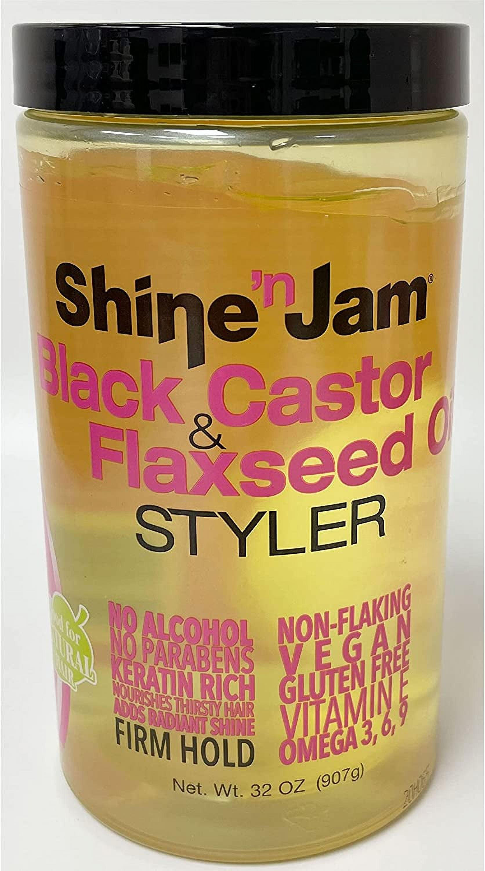 Ampro Shine-n-Jam Castor Oil and Flaxseed Gel, Hair Gel, 32 oz