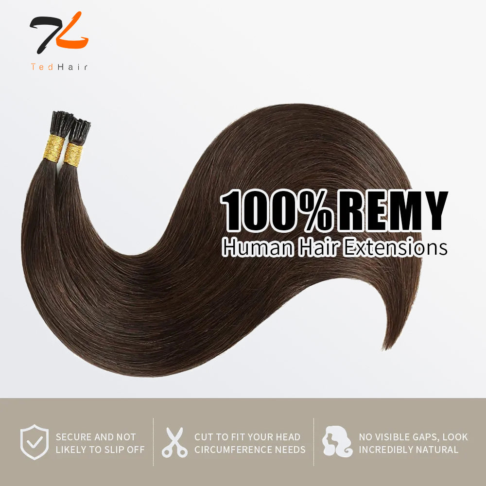 Tedhair I Tip Hair Extensions Straight Natural Remy Human Hair (#2 Darkest Brown )