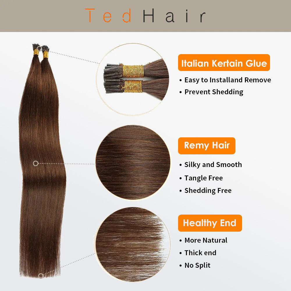 Tedhair I Tip Hair Extensions Natural Remy Human Hair (#4 Chocolate Brown)
