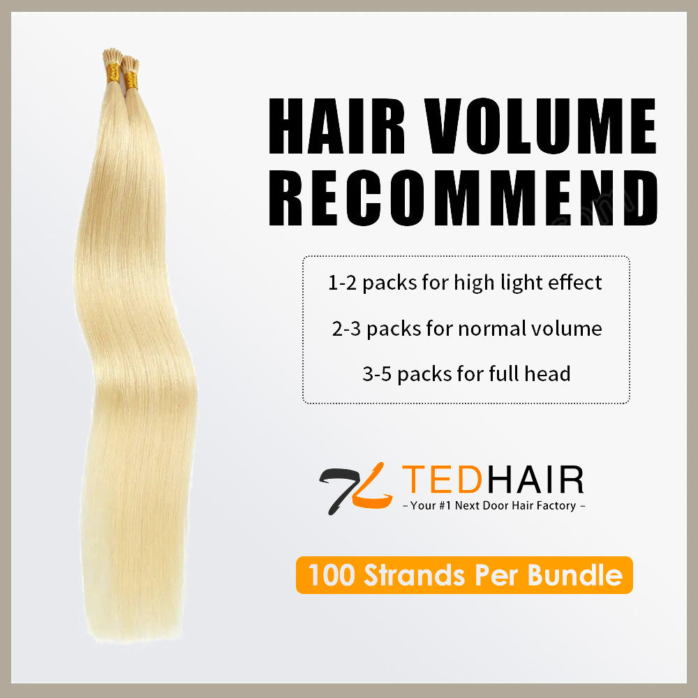 Tedhair I Tip Hair Extensions Natural Remy Human Hair (#613 Lightest Blonde )