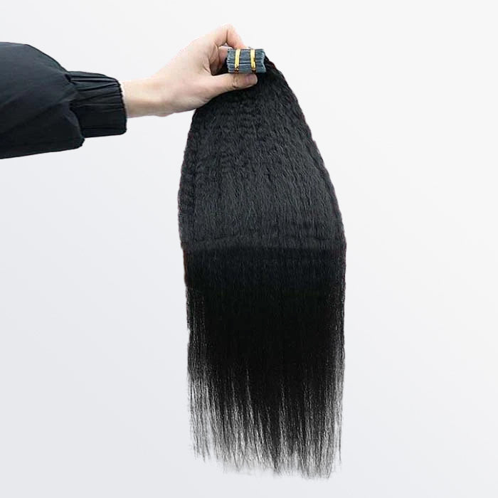 TedHair Afro-textured Kinky Straight Tape In Remy Hair Extensions #1B Natural Black