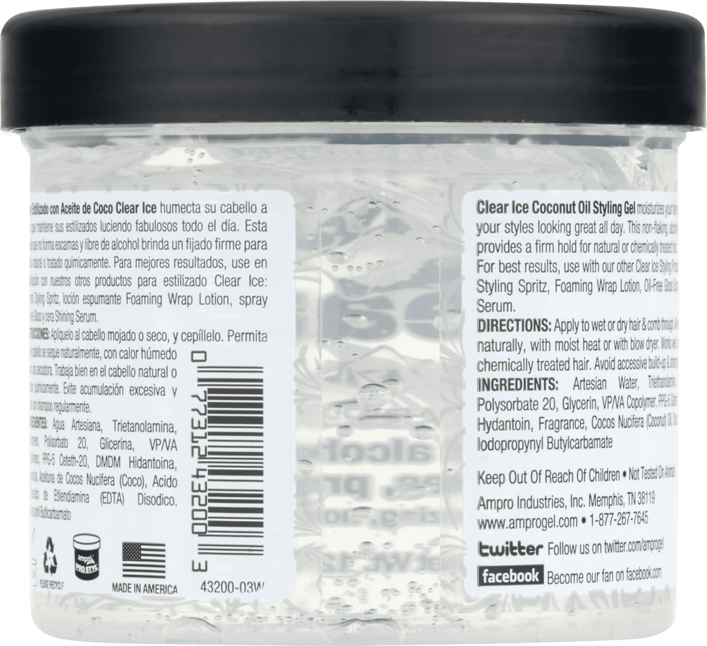 Ampro Clear Ice Coconut Oil Styling Gel, 12 oz., Moisturizing, Unisex