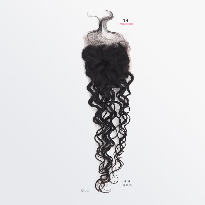 TedHair 14-18 Inch 4" x 4" Water Wavy Free Parted Lace Closure #1B Natural Black