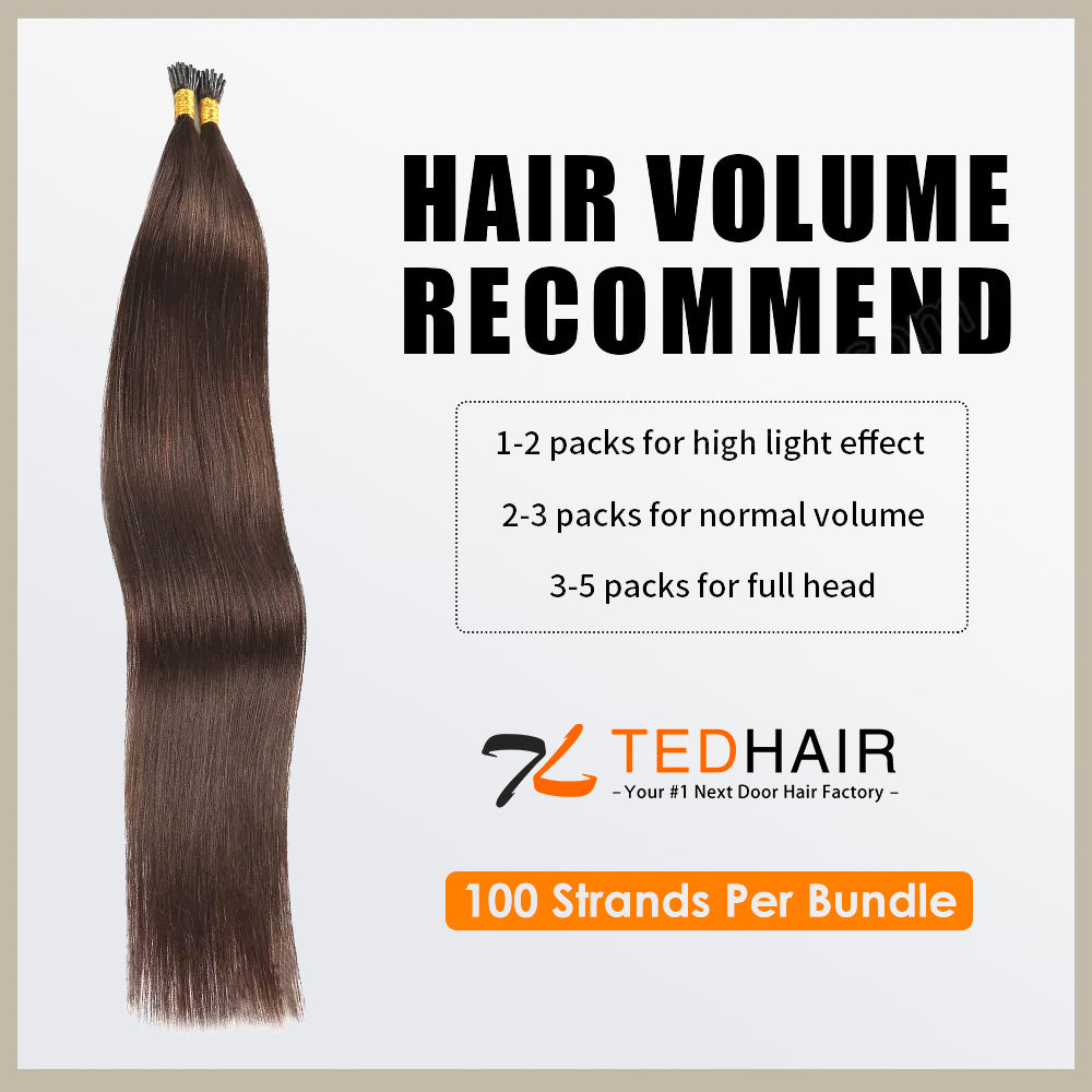 Tedhair I Tip Hair Extensions Straight Natural Remy Human Hair (#2 Darkest Brown )