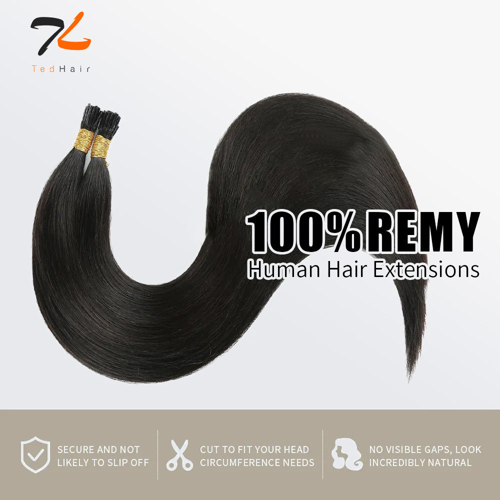 Tedhair I Tip Hair Extensions Straight Natural Remy Human Hair (#1B Natural Black)