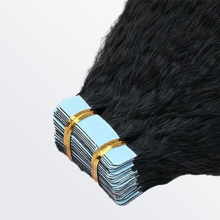 TedHair Afro-textured Kinky Straight Tape In Remy Hair Extensions #1B Natural Black