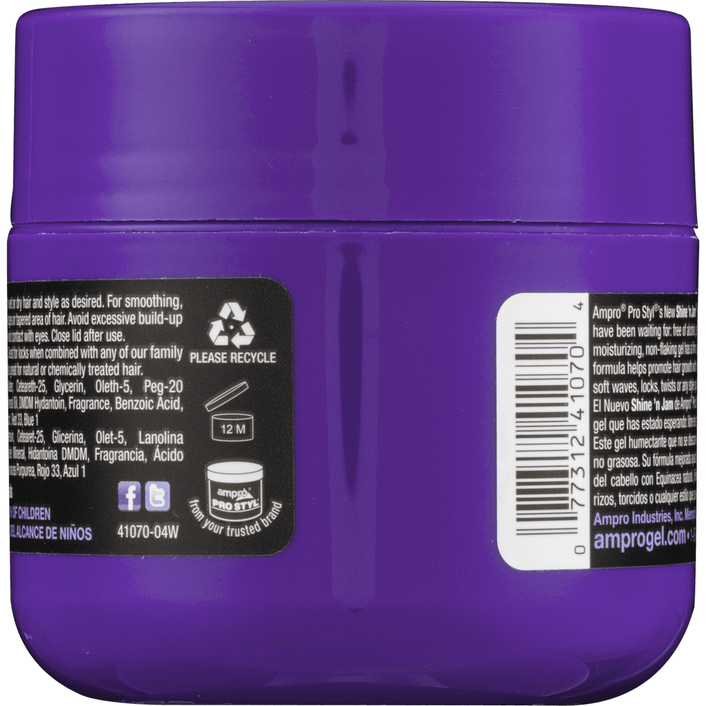 Ampro Shine N Jam Nourishing Moisturizing Jar Hair Styling Gel, 4 oz., Unisex