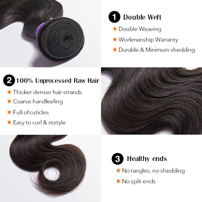 TedHair 10-30 Inch 12A Premium Raw Indian Hair Body Wavy #1B Natural Black｜One Bundle